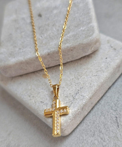 18K Gold Cross Necklace 19 Inch Chain, Jesus Cross Pendant, Gold Plated Cross Necklace, Faith Necklace, Christian Jewellery, Religious Gift