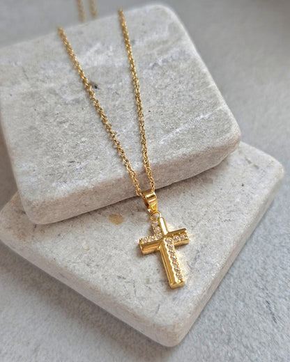 18K Gold Cross Necklace 19 Inch Chain, Jesus Cross Pendant, Gold Plated Cross Necklace, Faith Necklace, Christian Jewellery, Religious Gift