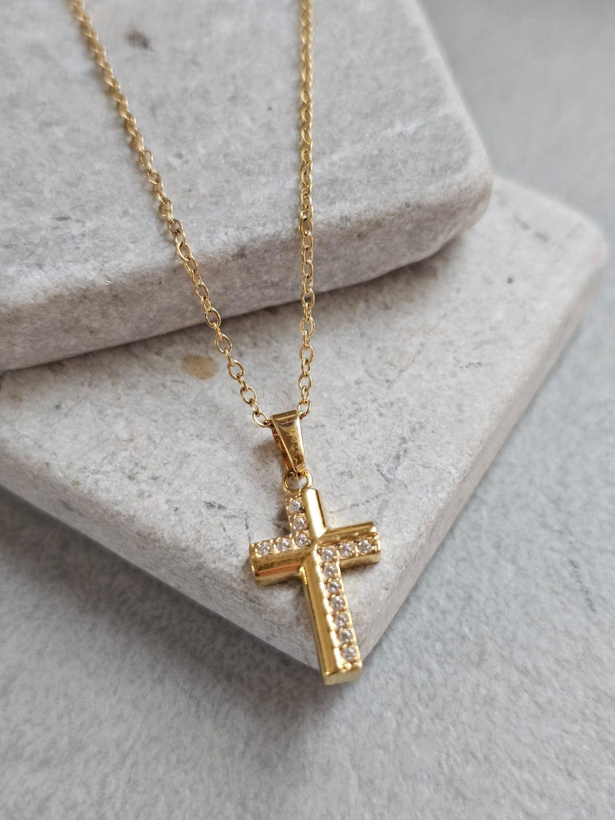 18K Gold Cross Necklace 19 Inch Chain, Jesus Cross Pendant, Gold Plated Cross Necklace, Faith Necklace, Christian Jewellery, Religious Gift