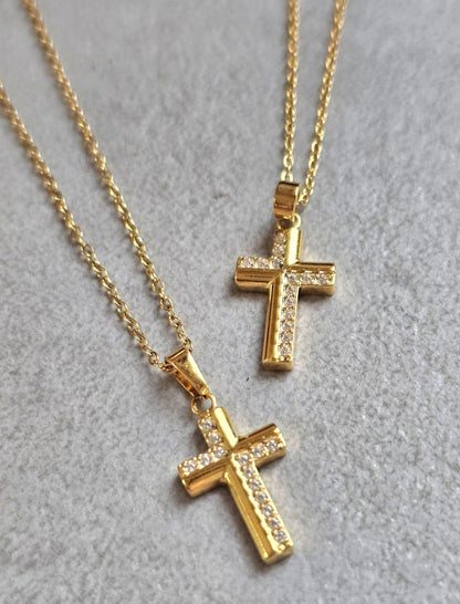 18K Gold Cross Necklace 19 Inch Chain, Jesus Cross Pendant, Gold Plated Cross Necklace, Faith Necklace, Christian Jewellery, Religious Gift