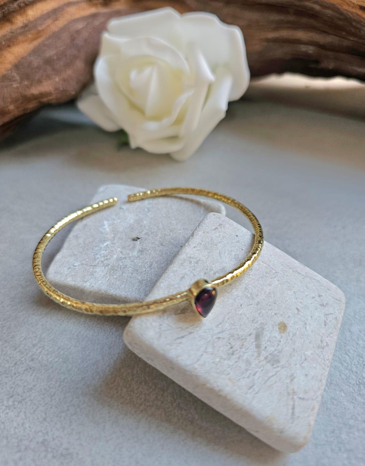 Brass Bangle with Labradorite: Adjustable Gold Bracelet