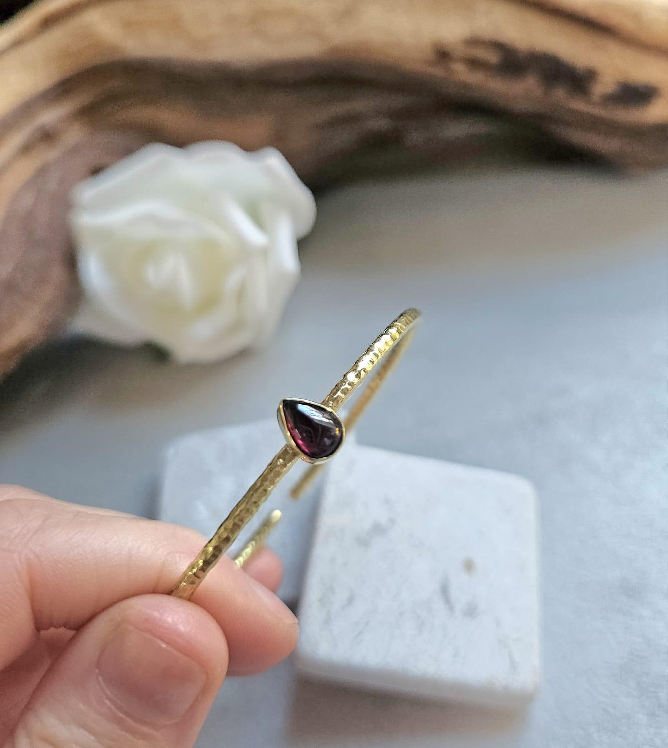 Brass Bangle with Labradorite: Adjustable Gold Bracelet