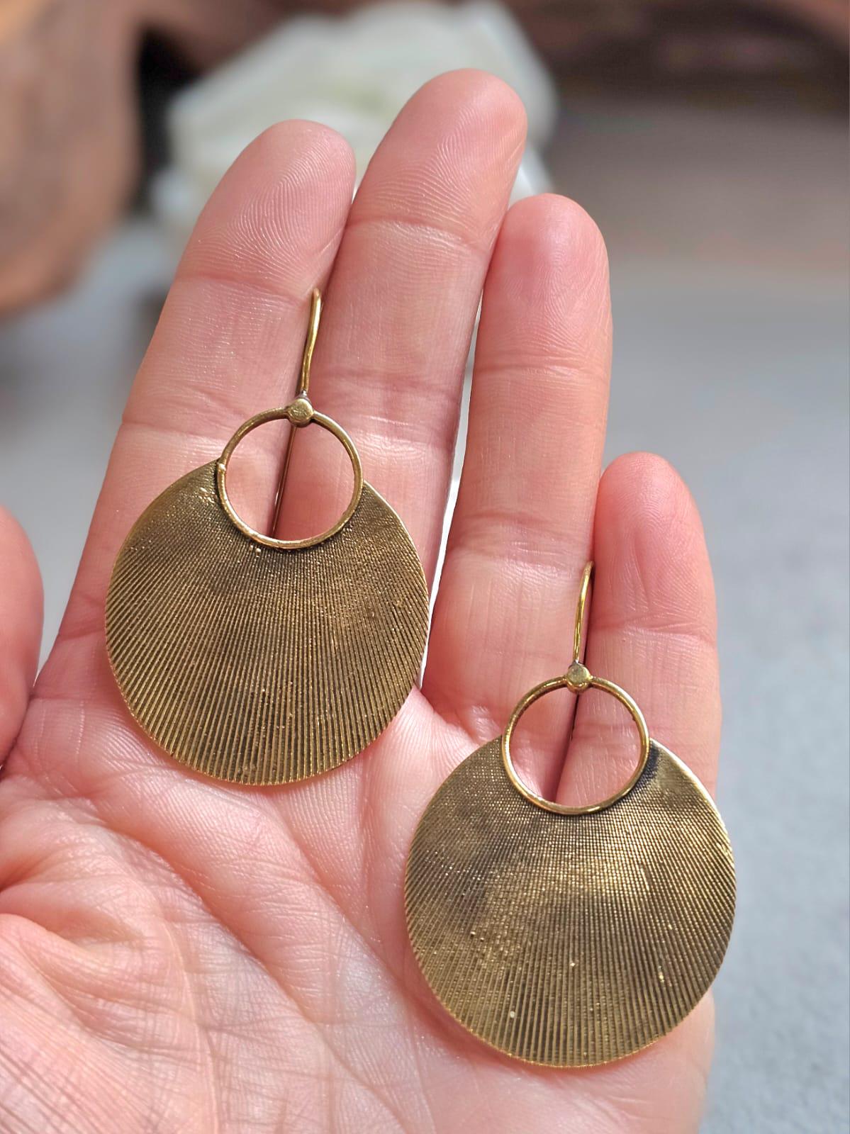 Raw Brass Oval Disc Earrings | Bohemian Textured Statement Earrings | Handmade Minimal Drop Earrings | Earthy Artisan Jewellery