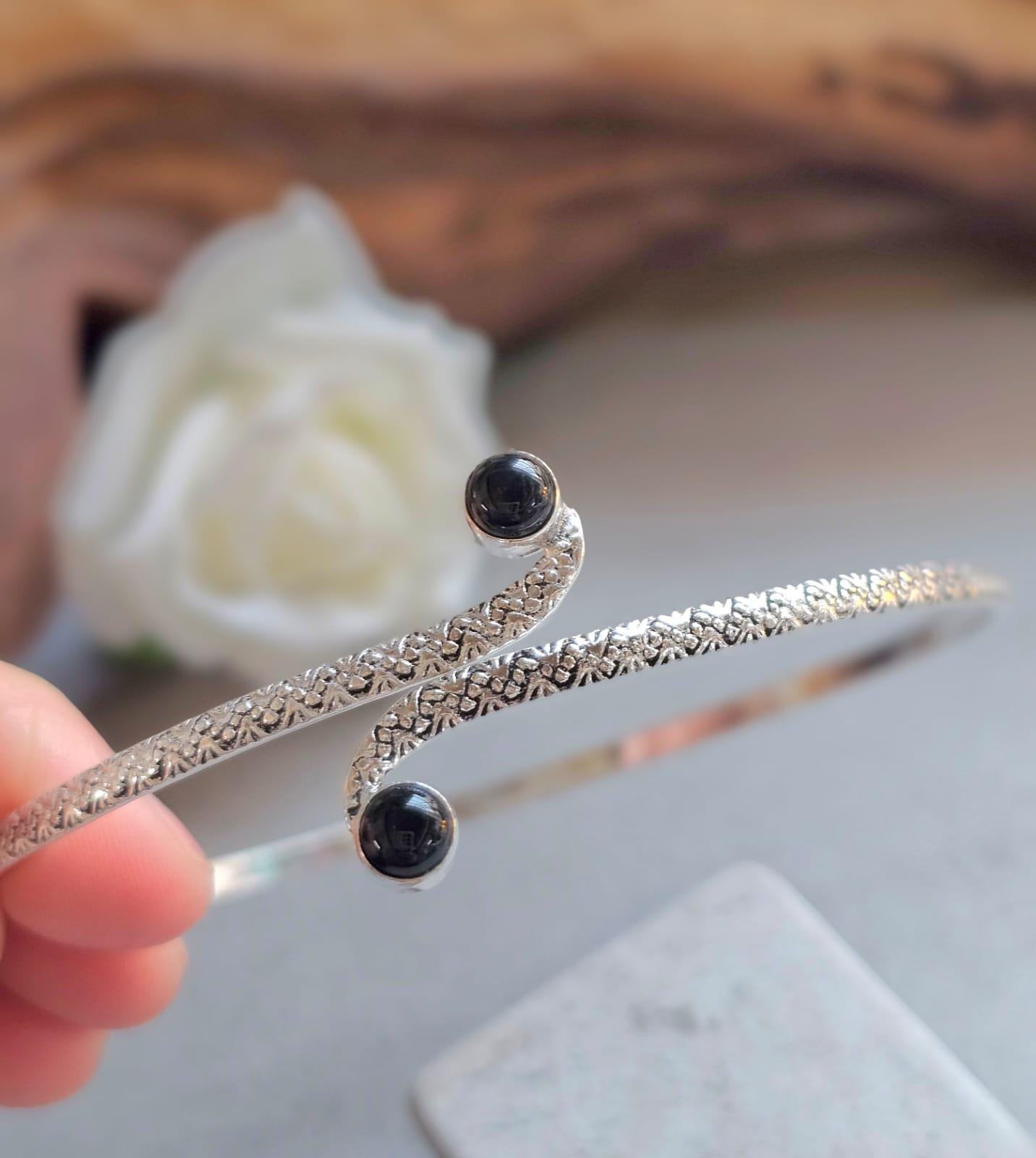 Silver Upper Arm Bracelet | Textured Arm Cuff | Adjustable Boho Statement Jewellery