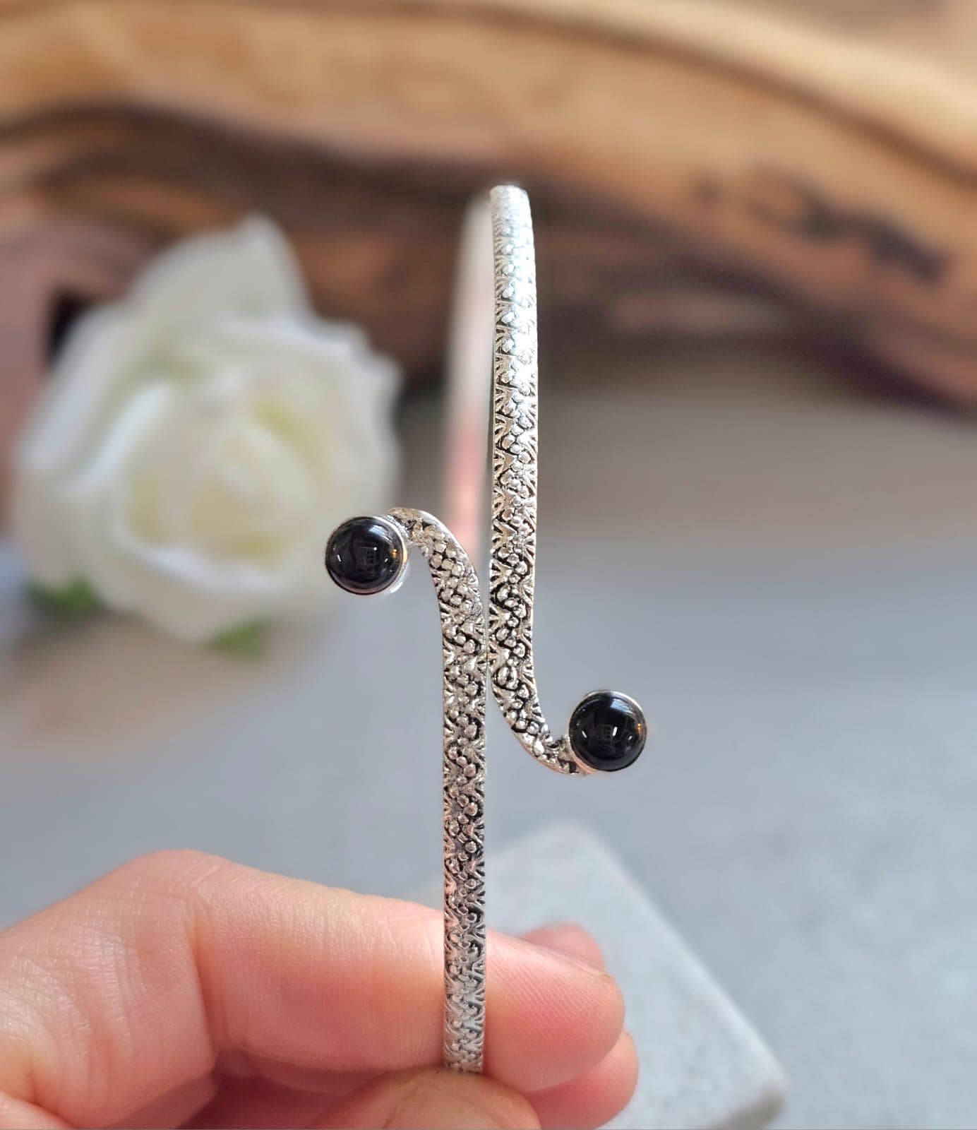 Silver Upper Arm Bracelet | Textured Arm Cuff | Adjustable Boho Statement Jewellery