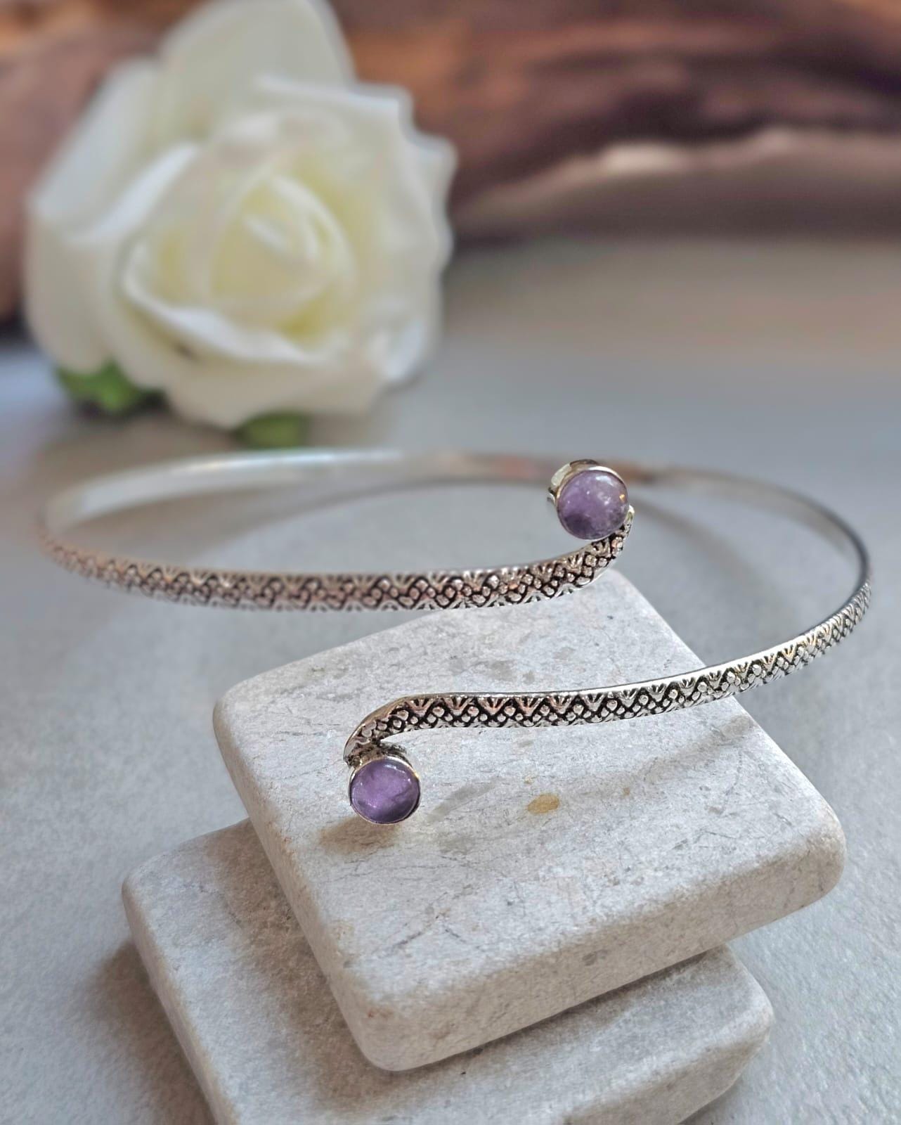 Silver Upper Arm Bracelet | Textured Arm Cuff | Adjustable Boho Statement Jewellery