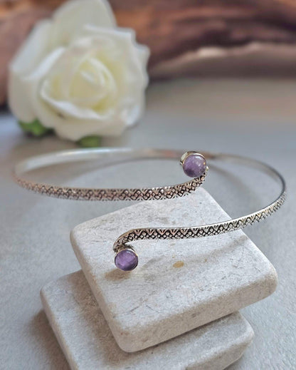 Silver Upper Arm Bracelet | Textured Arm Cuff | Adjustable Boho Statement Jewellery