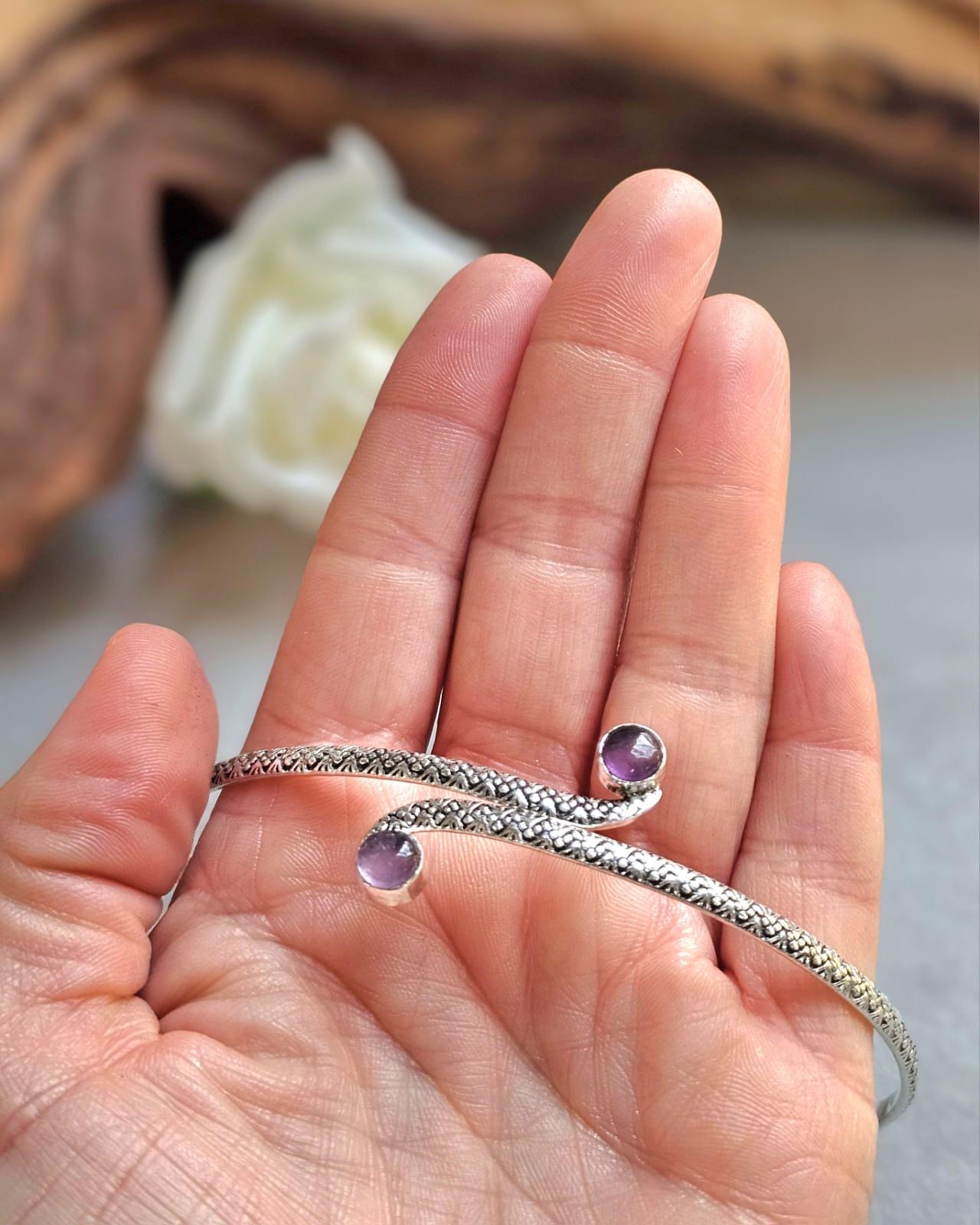 Silver Upper Arm Bracelet | Textured Arm Cuff | Adjustable Boho Statement Jewellery