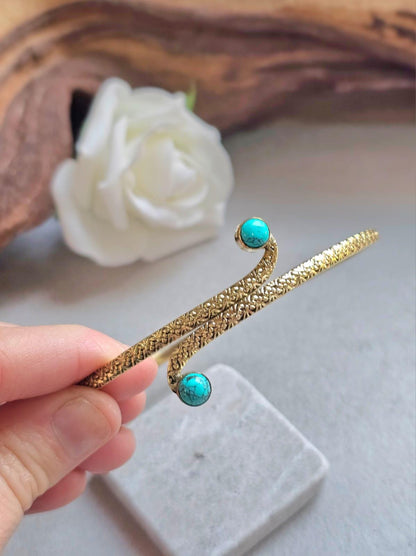 Raw Brass Textured Upper Arm Bracelet | Adjustable Boho Arm Cuff | Statement Jewellery