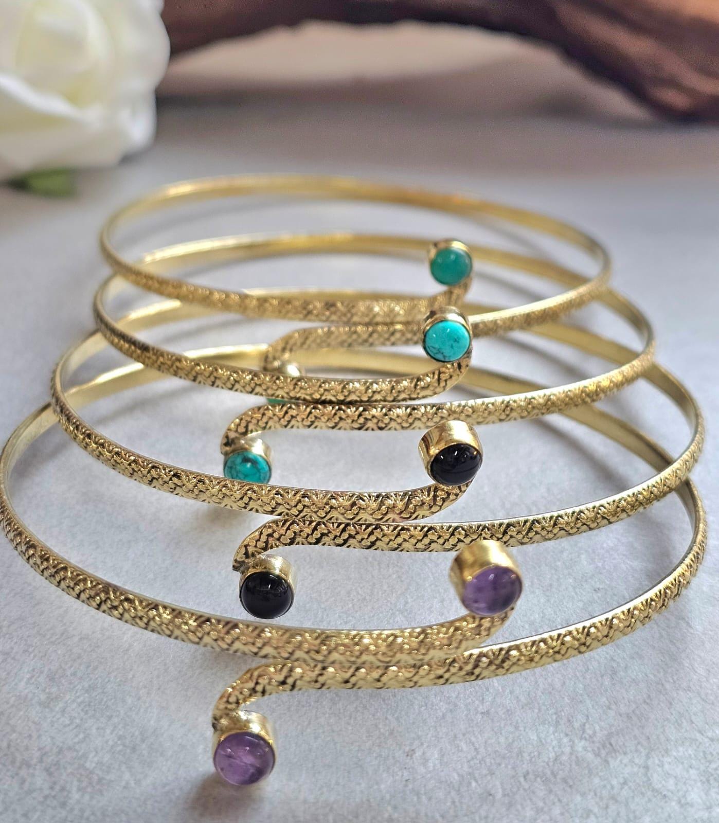 Raw Brass Textured Upper Arm Bracelet | Adjustable Boho Arm Cuff | Statement Jewellery