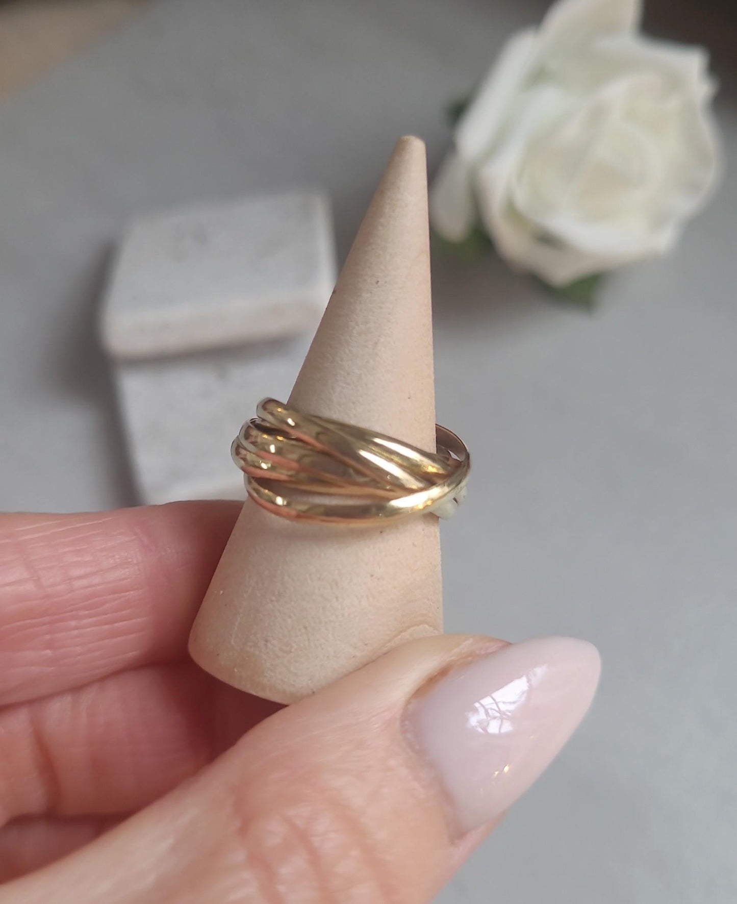 Raw Brass Five Band Ring | Stacked Brass Ring | Minimal Bohemian Jewellery | Handmade Statement Ring