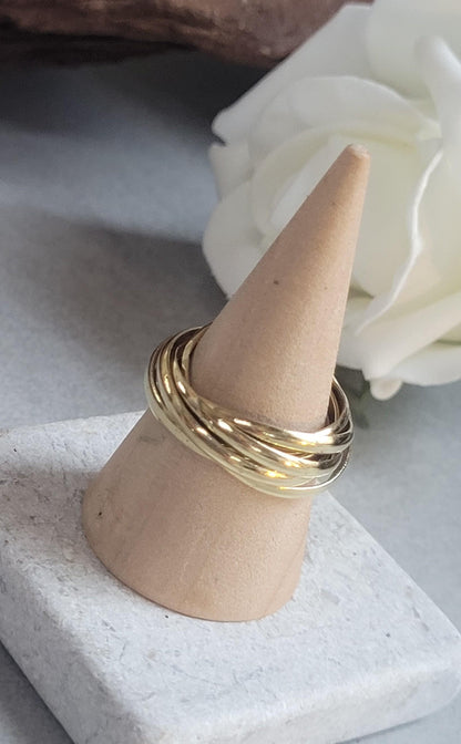 Raw Brass Five Band Ring | Stacked Brass Ring | Minimal Bohemian Jewellery | Handmade Statement Ring