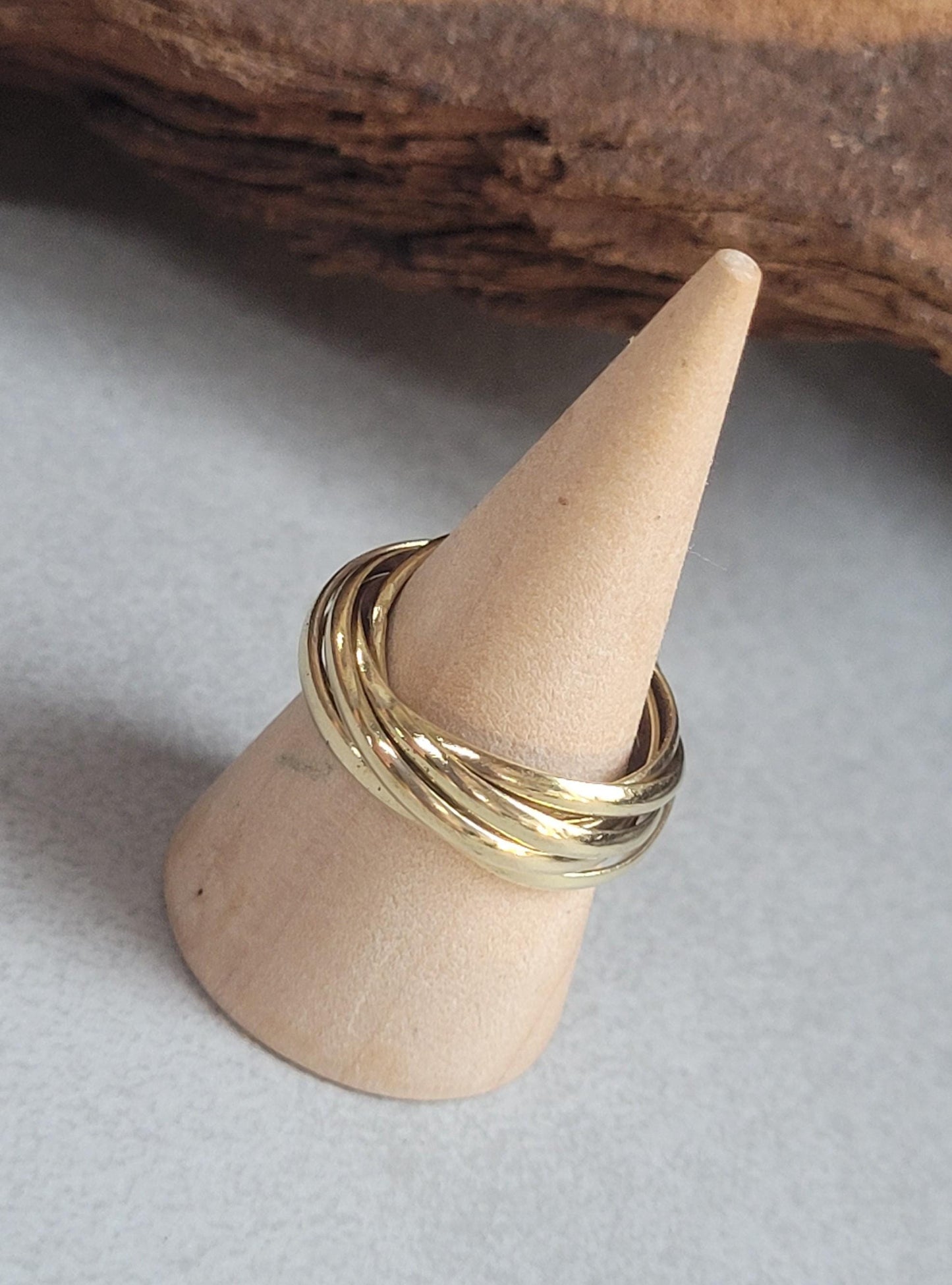 Raw Brass Five Band Ring | Stacked Brass Ring | Minimal Bohemian Jewellery | Handmade Statement Ring