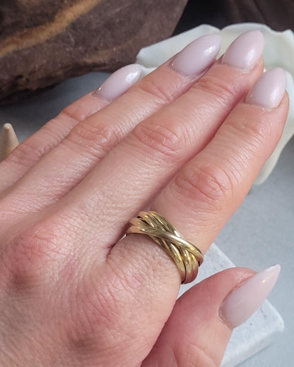 Raw Brass Five Band Ring | Stacked Brass Ring | Minimal Bohemian Jewellery | Handmade Statement Ring
