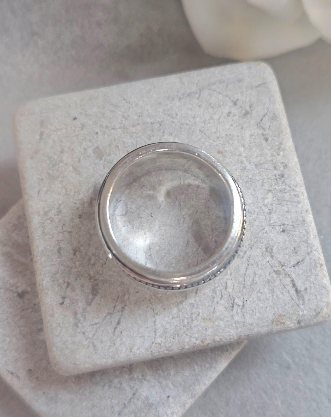 Silver Plated Spinner Ring – Wide Band Ring – Textured Rotating Design – Everyday Mindful Jewellery