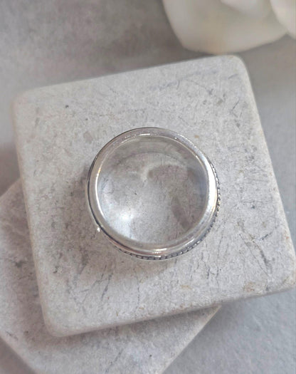 Silver Plated Spinner Ring – Wide Band Ring – Textured Rotating Design – Everyday Mindful Jewellery