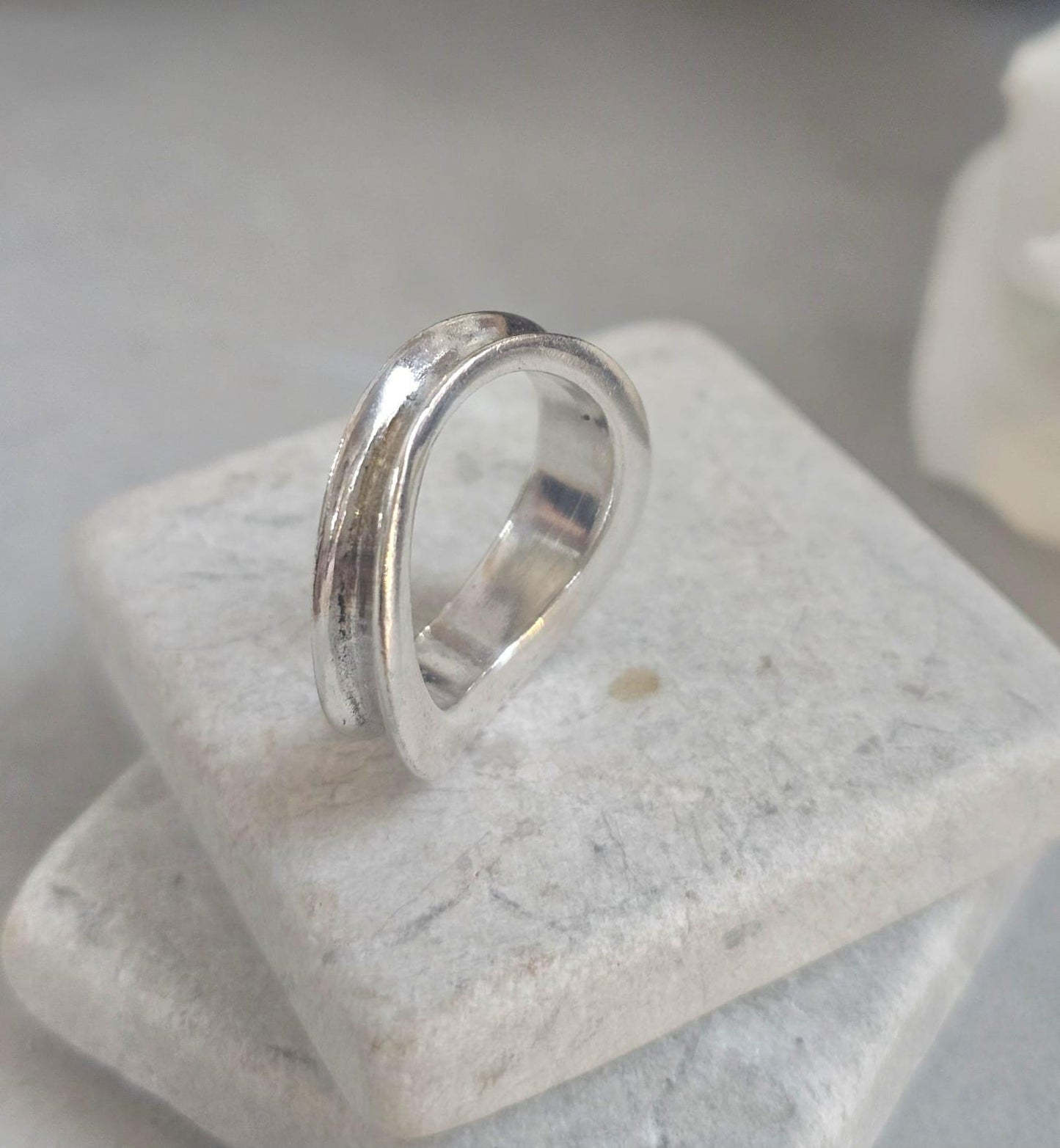 Minimalist Silver Plated Organic Ring | Hypoallergenic Statement Band | Modern Jewellery