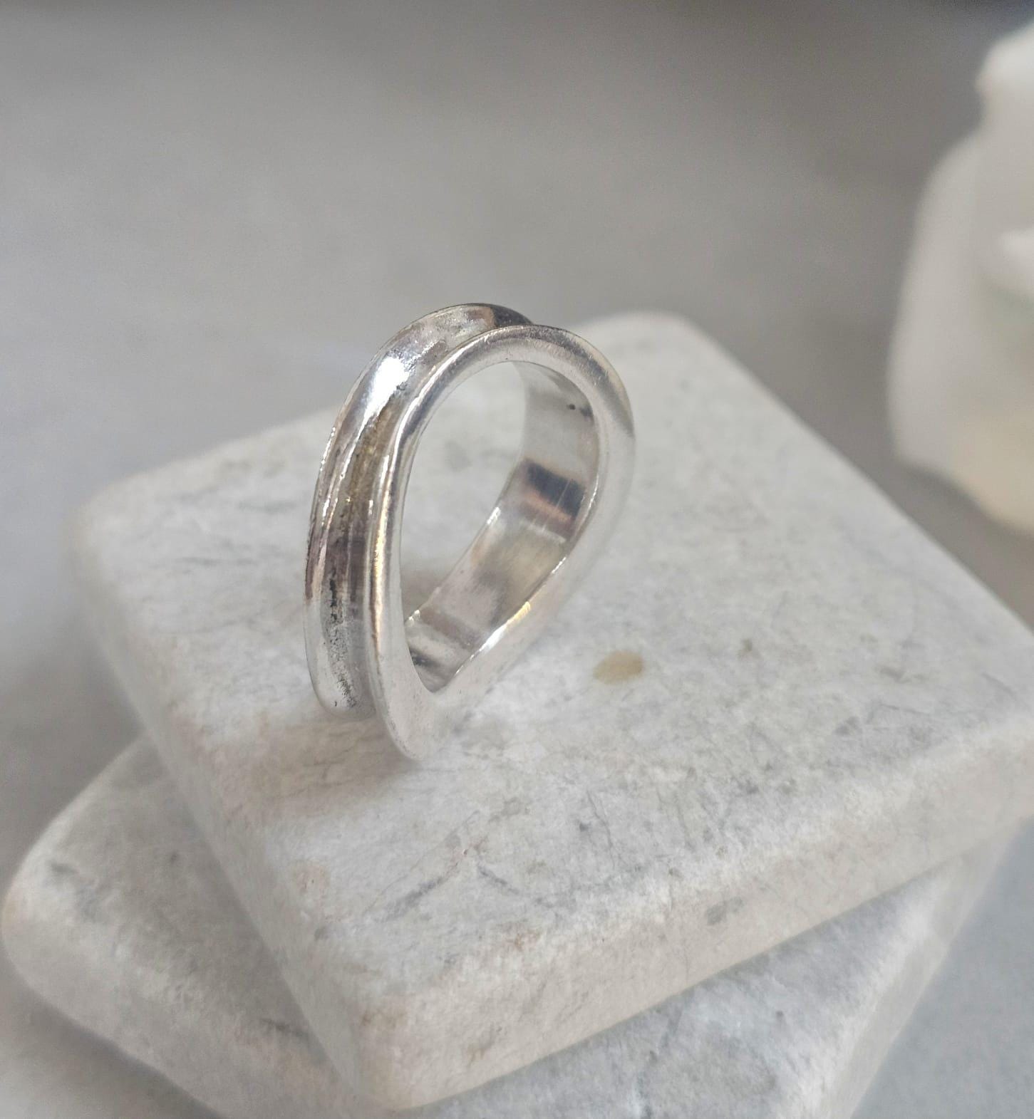 Minimalist Silver Plated Organic Ring | Hypoallergenic Statement Band | Modern Jewellery