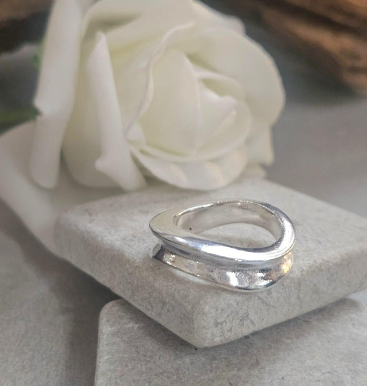 Minimalist Silver Plated Organic Ring | Hypoallergenic Statement Band | Modern Jewellery