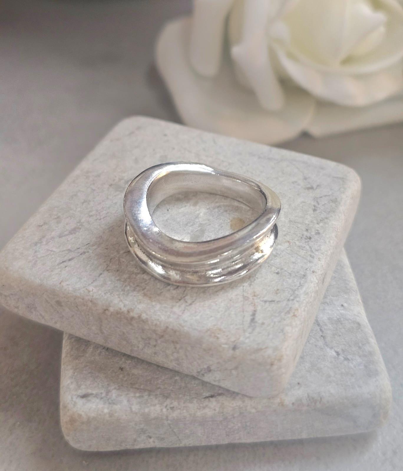 Minimalist Silver Plated Organic Ring | Hypoallergenic Statement Band | Modern Jewellery