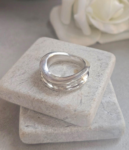 Minimalist Silver Plated Organic Ring | Hypoallergenic Statement Band | Modern Jewellery