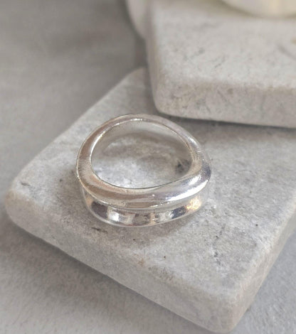Minimalist Silver Plated Organic Ring | Hypoallergenic Statement Band | Modern Jewellery