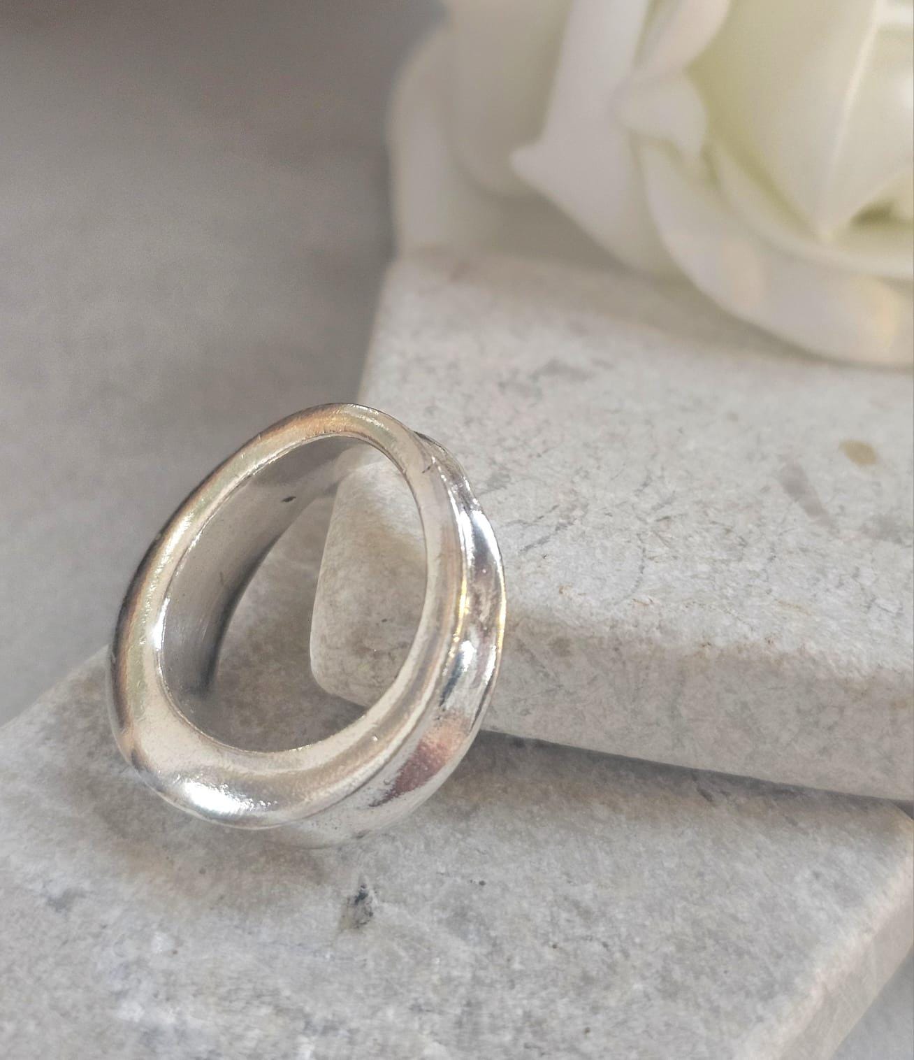 Minimalist Silver Plated Organic Ring | Hypoallergenic Statement Band | Modern Jewellery
