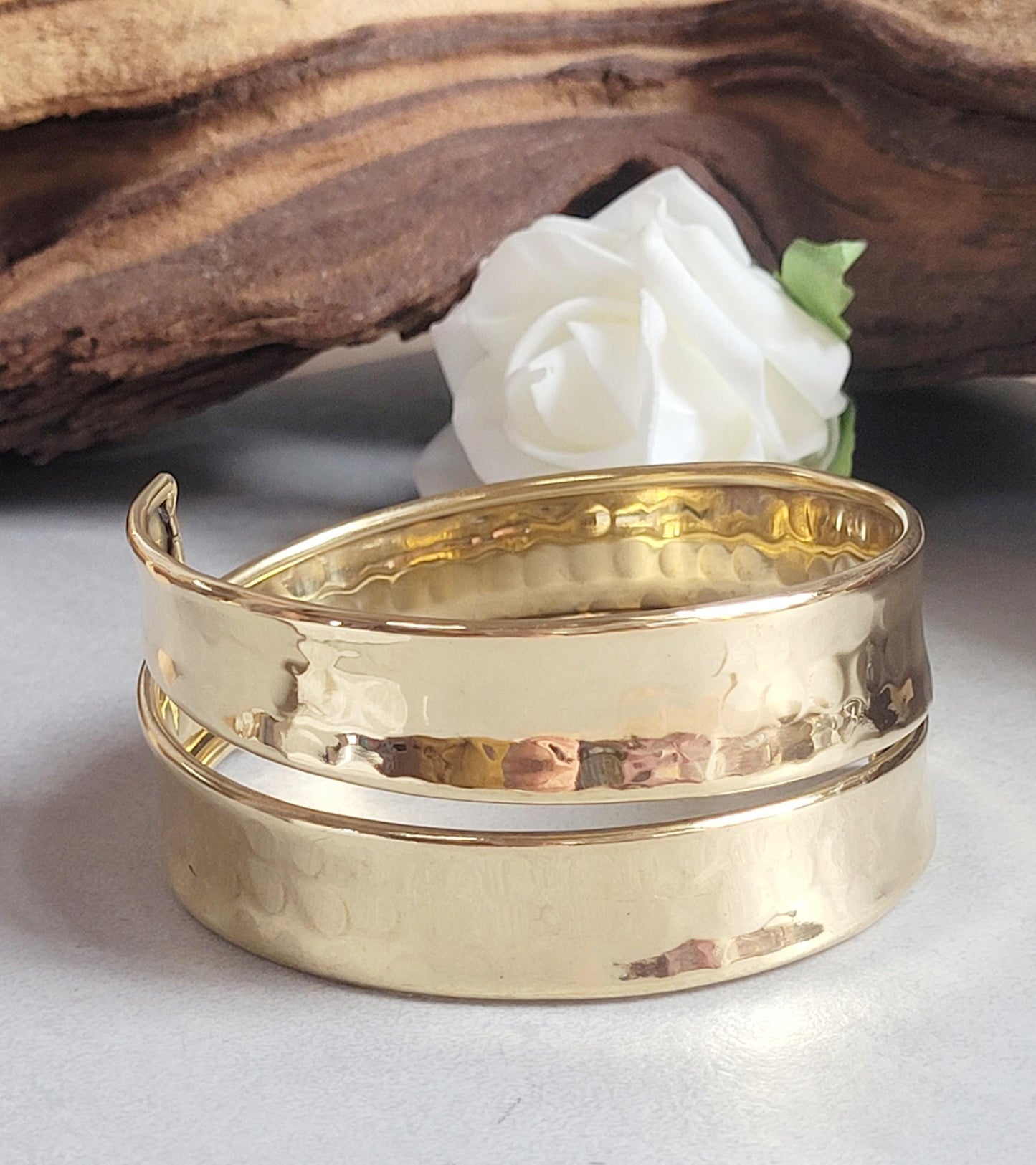 Raw Brass Arm Cuff | Minimal Hammered Arm Bracelet | Bohemian Statement Jewellery