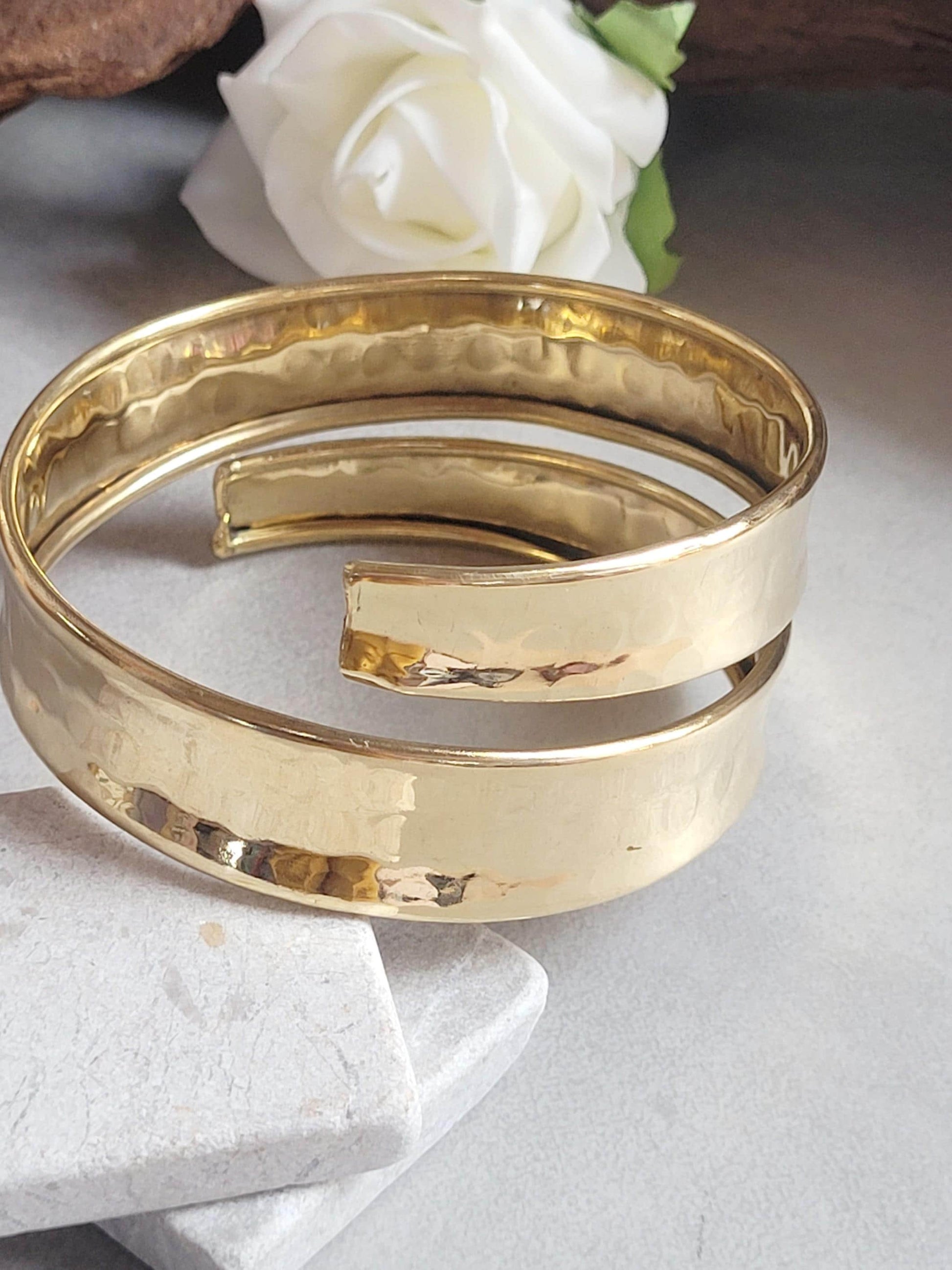 Raw Brass Arm Cuff | Minimal Hammered Arm Bracelet | Bohemian Statement Jewellery