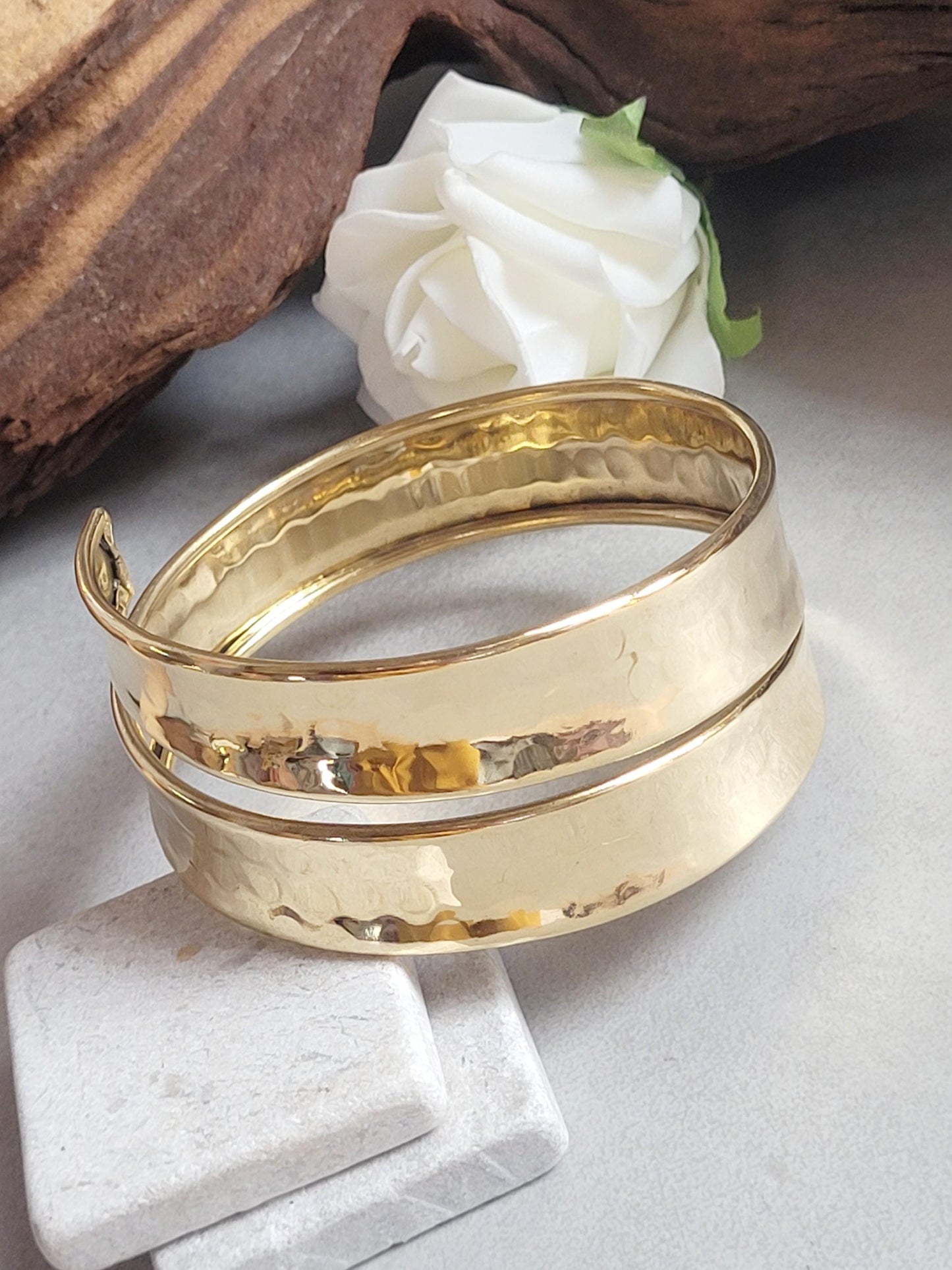 Raw Brass Arm Cuff | Minimal Hammered Arm Bracelet | Bohemian Statement Jewellery