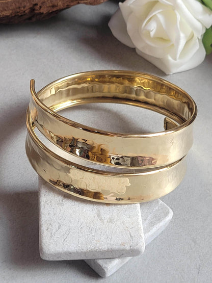 Raw Brass Arm Cuff | Minimal Hammered Arm Bracelet | Bohemian Statement Jewellery
