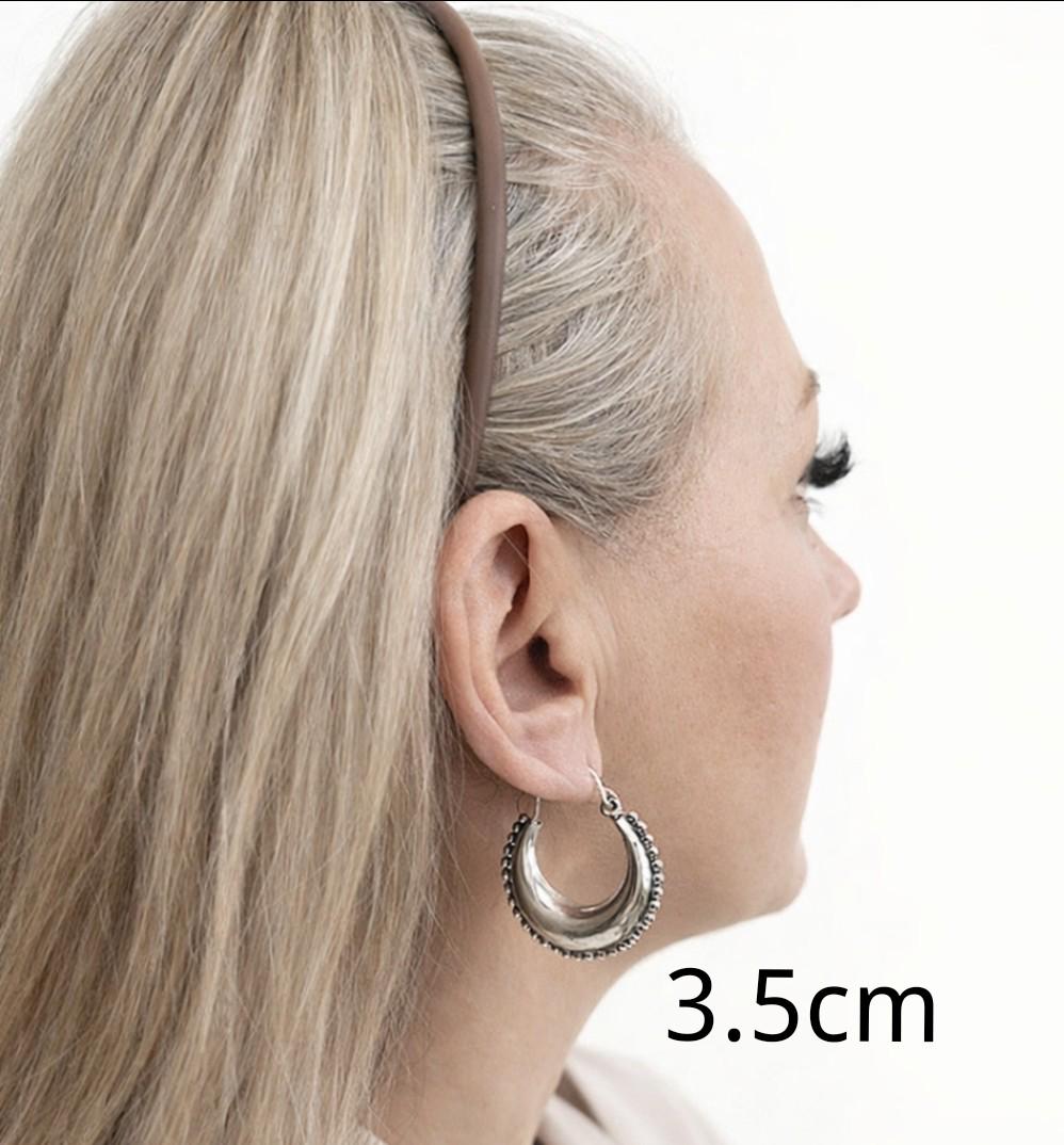 Silver Boho Hoop Earrings – Tribal Crescent Hoops – Silver Plated, Nickel & Lead Free – Statement Earrings – Available in 6 Sizes