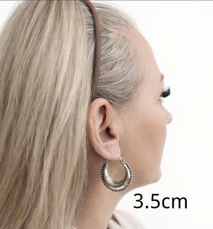 Silver Boho Hoop Earrings – Tribal Crescent Hoops – Silver Plated, Nickel & Lead Free – Statement Earrings – Available in 6 Sizes