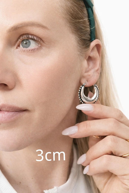 Silver Boho Hoop Earrings – Tribal Crescent Hoops – Silver Plated, Nickel & Lead Free – Statement Earrings – Available in 6 Sizes