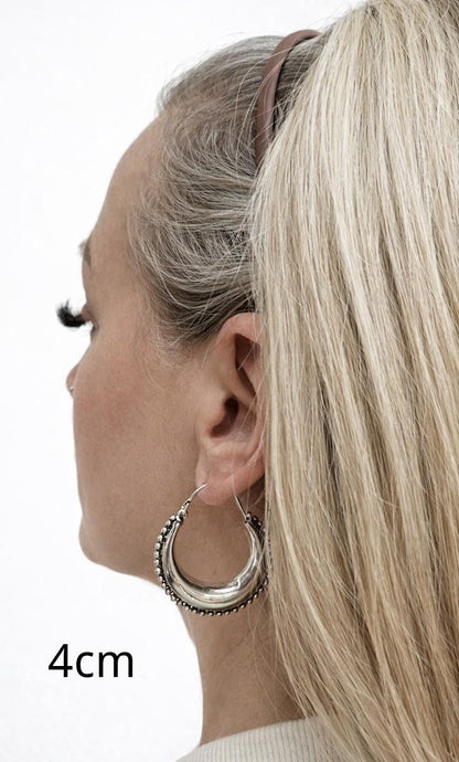 Silver Boho Hoop Earrings – Tribal Crescent Hoops – Silver Plated, Nickel & Lead Free – Statement Earrings – Available in 6 Sizes