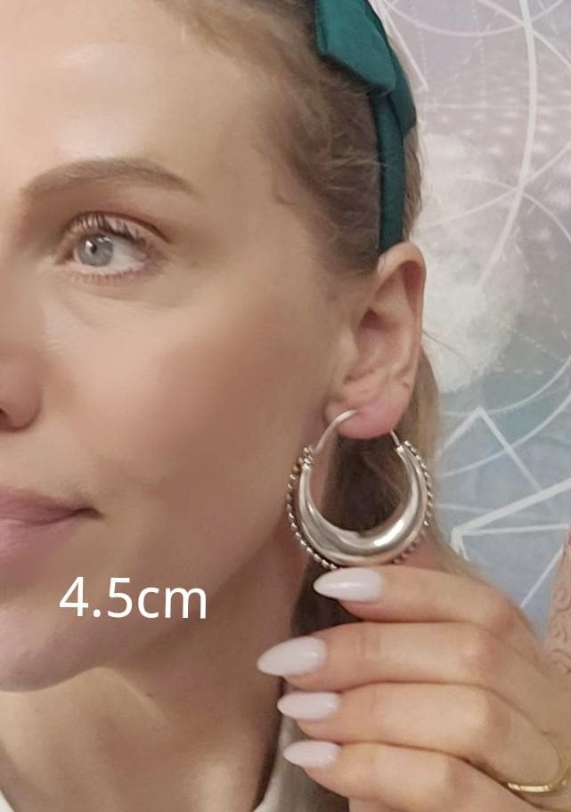 Silver Boho Hoop Earrings – Tribal Crescent Hoops – Silver Plated, Nickel & Lead Free – Statement Earrings – Available in 6 Sizes