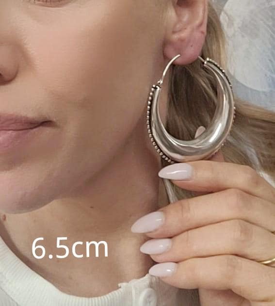 Silver Boho Hoop Earrings – Tribal Crescent Hoops – Silver Plated, Nickel & Lead Free – Statement Earrings – Available in 6 Sizes