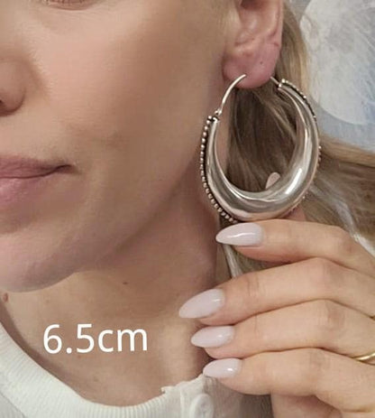 Silver Boho Hoop Earrings – Tribal Crescent Hoops – Silver Plated, Nickel & Lead Free – Statement Earrings – Available in 6 Sizes