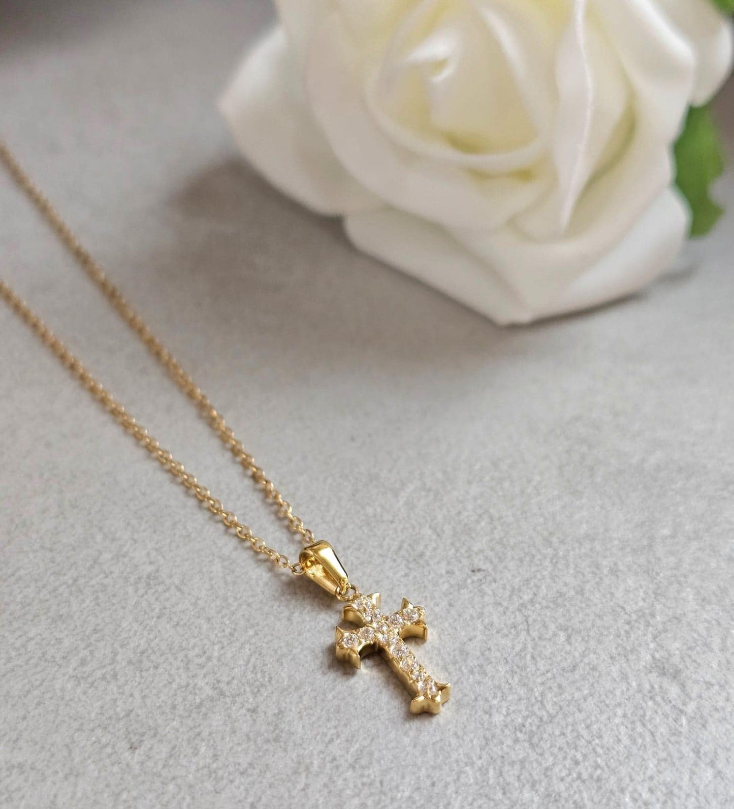 Gold Cross Necklace 18K Gold Plated, Jesus Cross Necklace, Faith Necklace, Christian Jewellery, Dainty Cross Pendant, Religious Gift for Her
