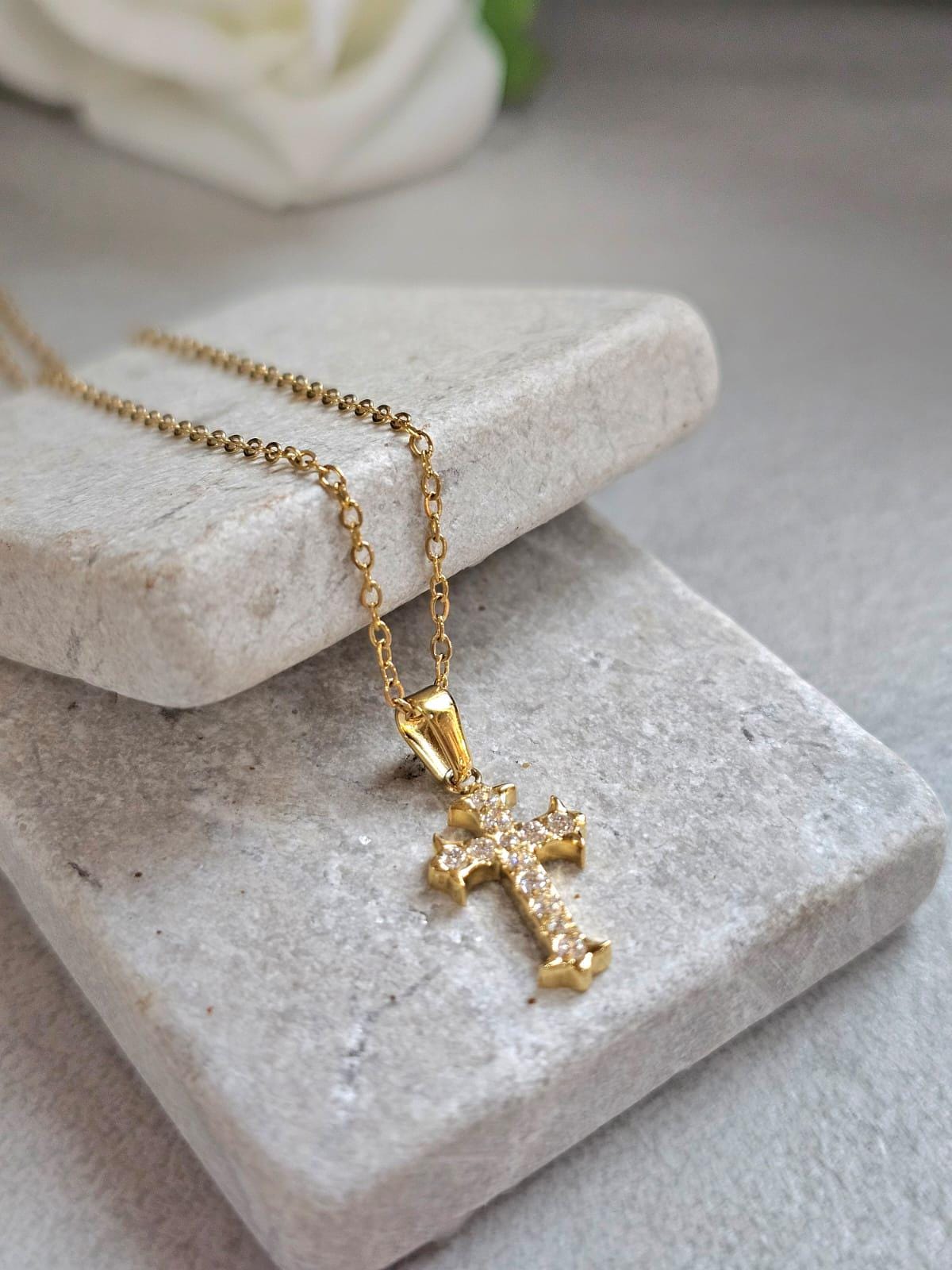 Gold Cross Necklace 18K Gold Plated, Jesus Cross Necklace, Faith Necklace, Christian Jewellery, Dainty Cross Pendant, Religious Gift for Her