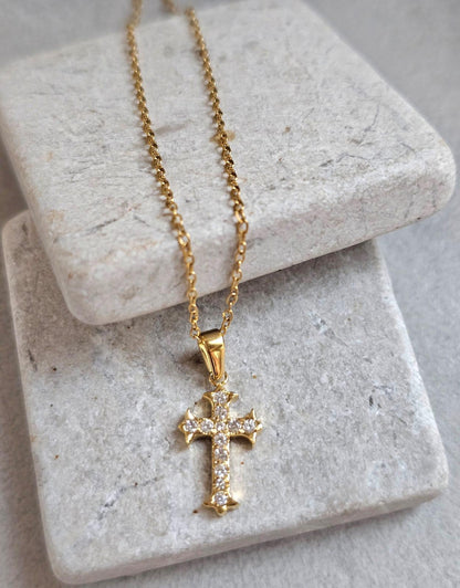 Gold Cross Necklace 18K Gold Plated, Jesus Cross Necklace, Faith Necklace, Christian Jewellery, Dainty Cross Pendant, Religious Gift for Her