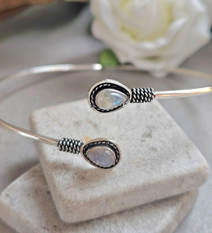 Silver Upper Arm Bracelet, Boho Arm Cuff, Moonstone Armlet, Silver Plated Arm Bracelet, Tribal Arm Cuff, Bohemian Jewellery