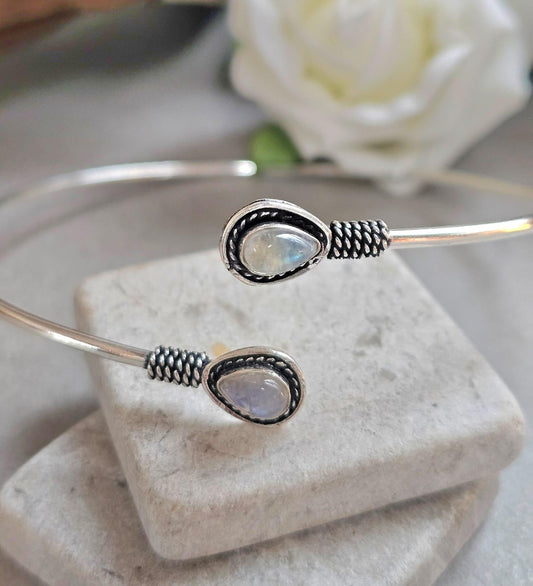 Silver Upper Arm Bracelet, Boho Arm Cuff, Moonstone Armlet, Silver Plated Arm Bracelet, Tribal Arm Cuff, Bohemian Jewellery