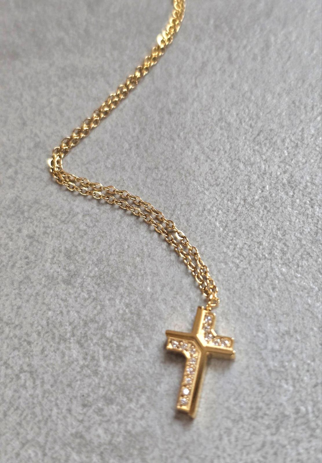 18K Gold Cross Necklace 19 Inch Chain, Jesus Cross Pendant, Gold Plated Cross Necklace, Faith Necklace, Christian Jewellery, Religious Gift
