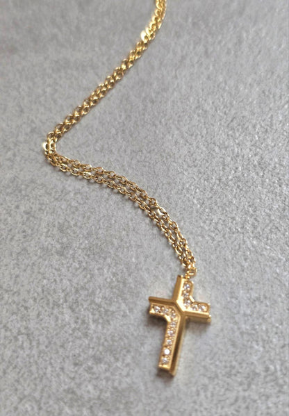 18K Gold Cross Necklace 19 Inch Chain, Jesus Cross Pendant, Gold Plated Cross Necklace, Faith Necklace, Christian Jewellery, Religious Gift