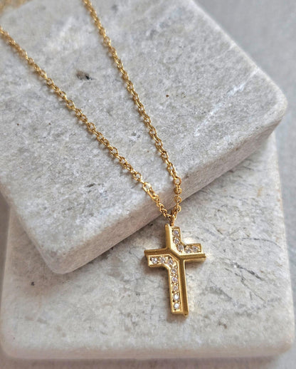 18K Gold Cross Necklace 19 Inch Chain, Jesus Cross Pendant, Gold Plated Cross Necklace, Faith Necklace, Christian Jewellery, Religious Gift