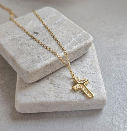 18K Gold Cross Necklace 19 Inch Chain, Jesus Cross Pendant, Gold Plated Cross Necklace, Faith Necklace, Christian Jewellery, Religious Gift