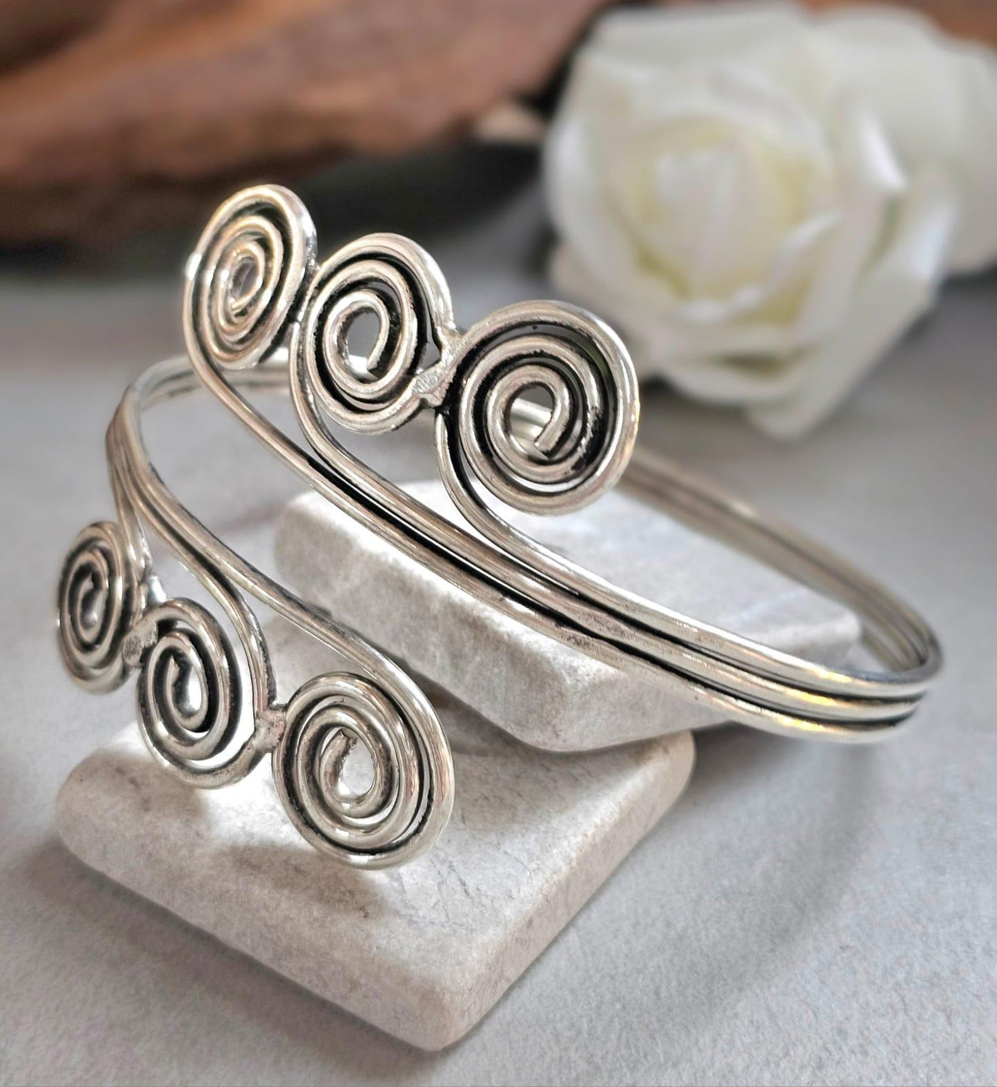 Silver Upper Arm Bracelet, Boho Arm Cuff, Spiral Armlet, Silver Plated Arm Bracelet, Bohemian Jewellery