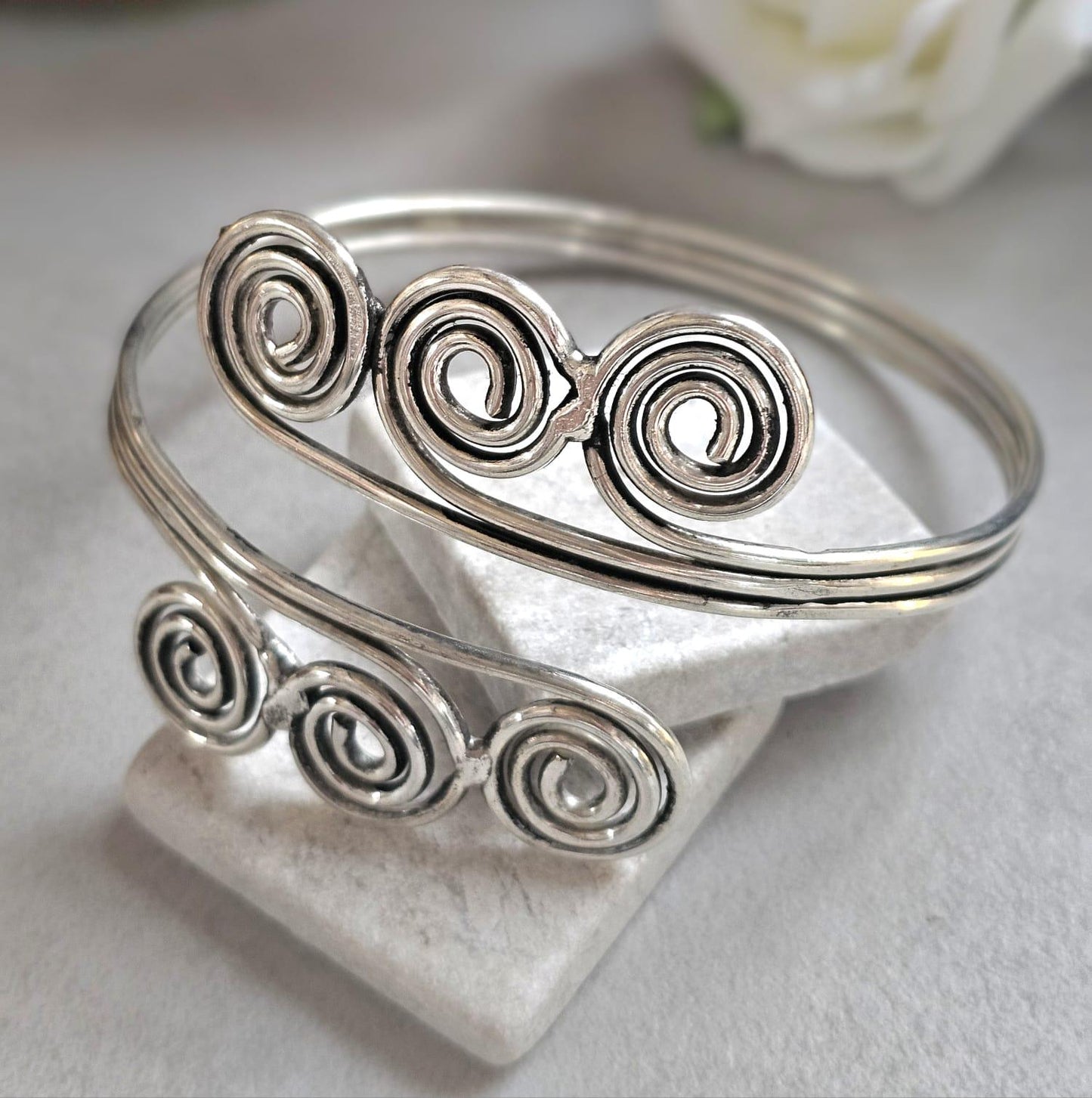 Silver Upper Arm Bracelet, Boho Arm Cuff, Spiral Armlet, Silver Plated Arm Bracelet, Bohemian Jewellery