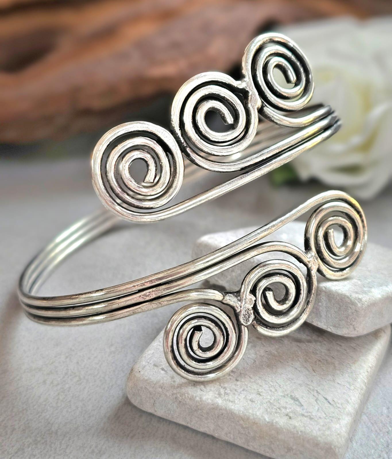 Silver Upper Arm Bracelet, Boho Arm Cuff, Spiral Armlet, Silver Plated Arm Bracelet, Bohemian Jewellery